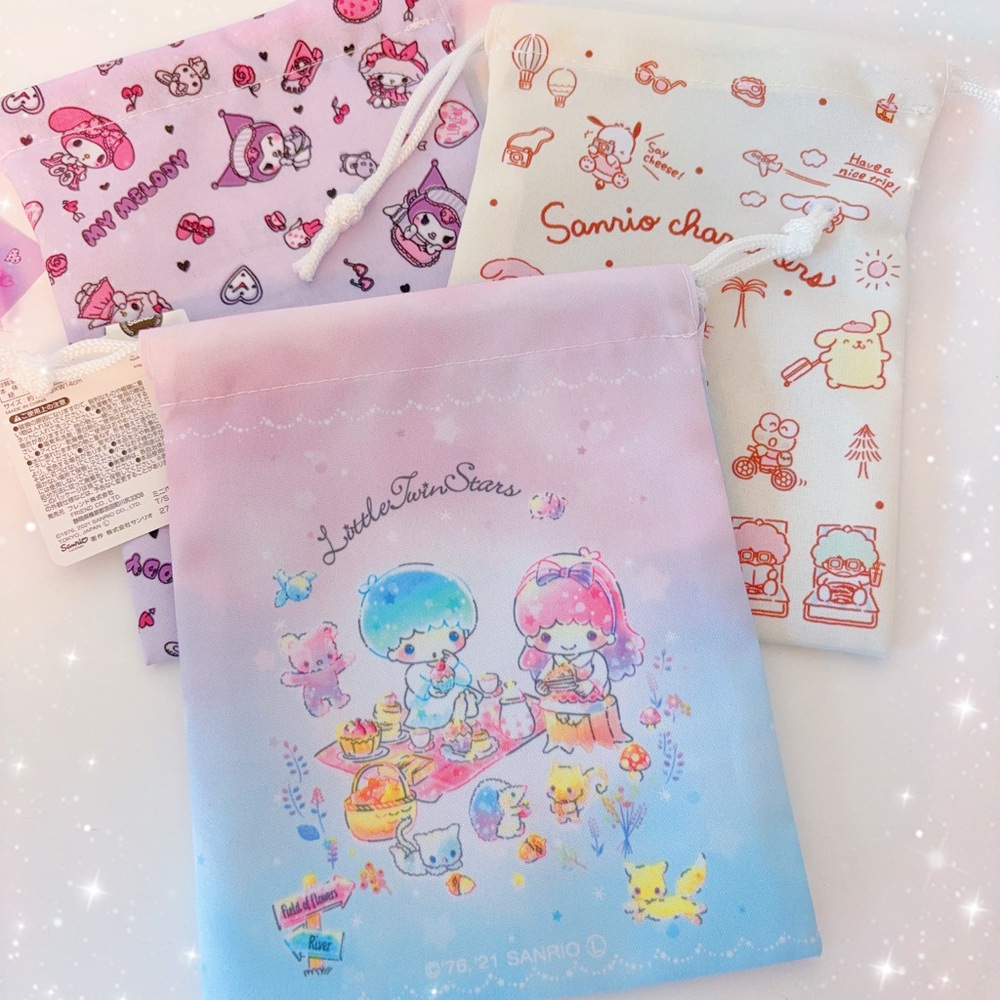 NWT-3 for$10 kawaii sanrio twin star/kuromi/melody drawstring double side bag